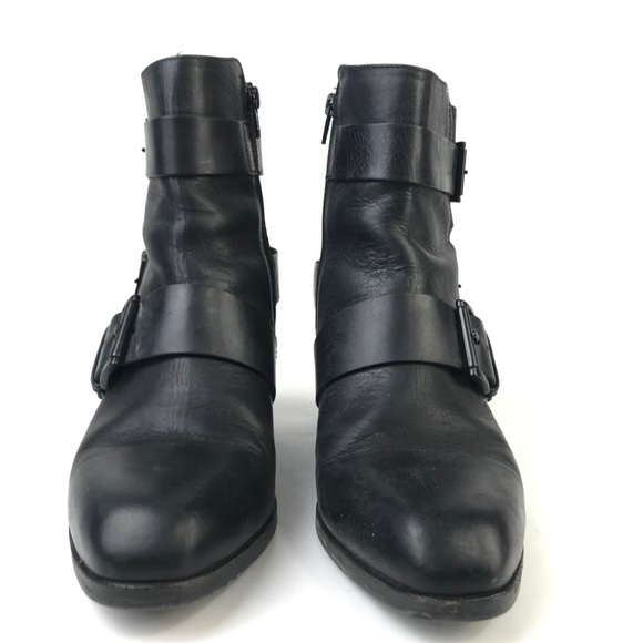 Vic Matie Leather Biker Moto Ankle Buckle Boots - Picture 3 of 8